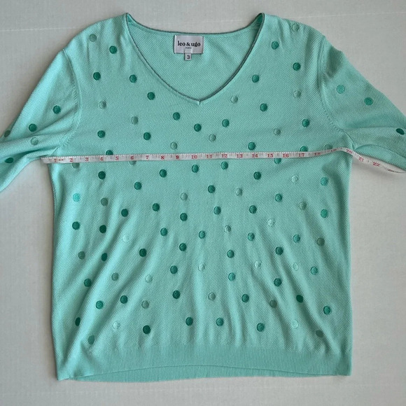 Leo & Ugo Paris Women's Green Polka Dot V-Neck Pullover Sweater Size 3 - Picture 6 of 12